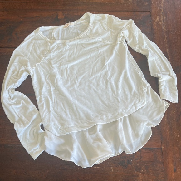 REBECCA TAYLOR Layered Look Exposed Seam Silk Ruffle Hem Long Sleeve Tee Top L - Picture 1 of 9